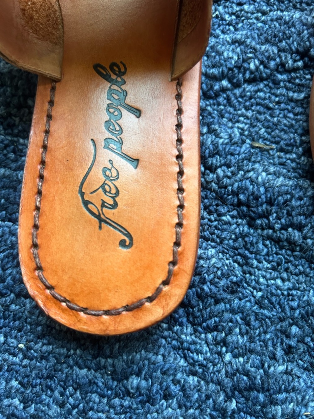 Free People Cognac Leather Slide Mules sandals with Embroidered Strap Size 8 - Picture 4 of 6